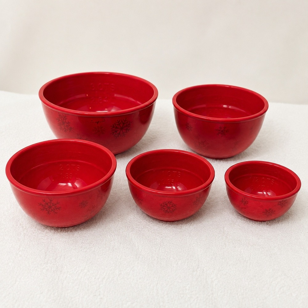 Unbranded Holiday Red Snowflake Nesting Melamine Prep Bowls Set of 5 Kitchenware